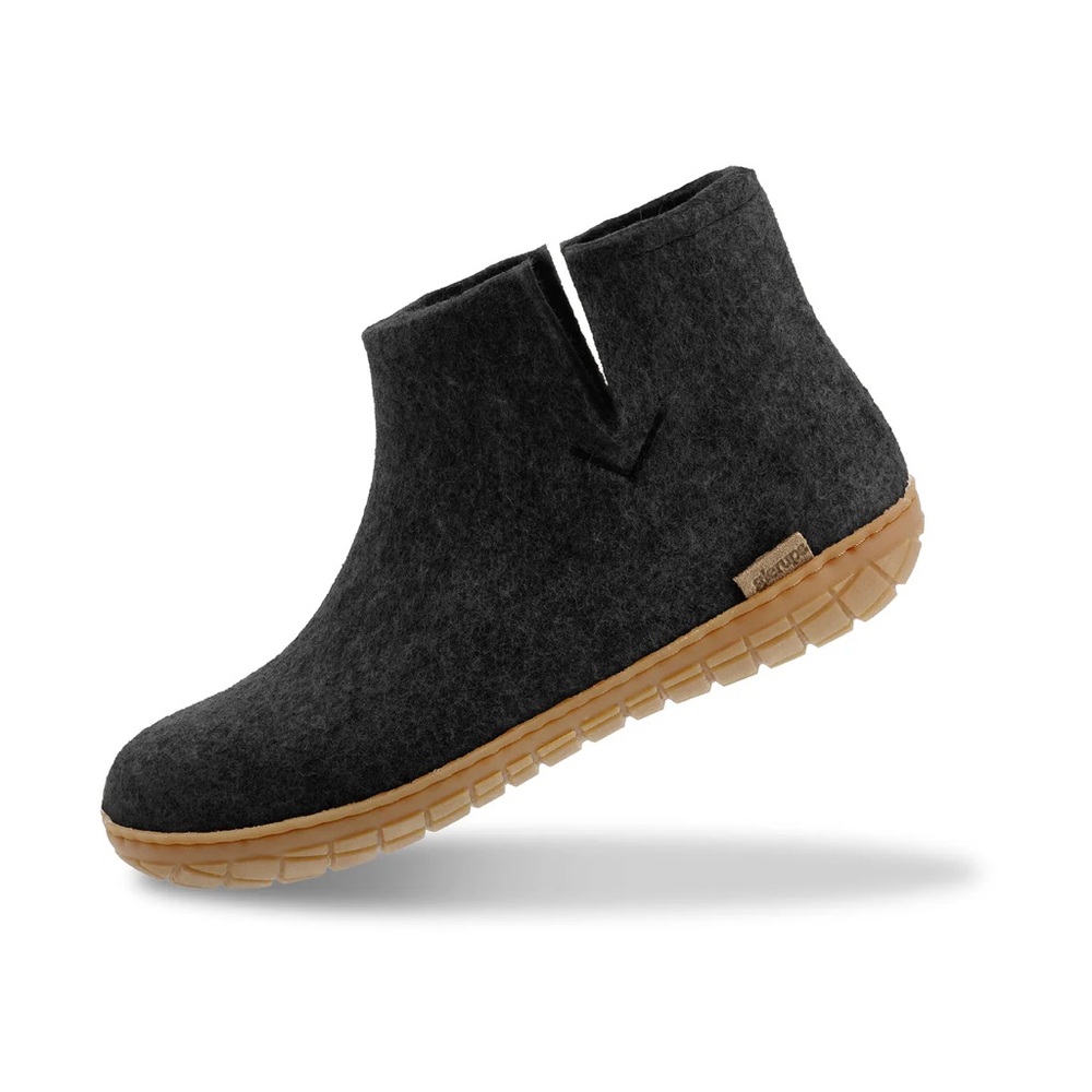 Dark Gray Ankle Boots with Tan Sole